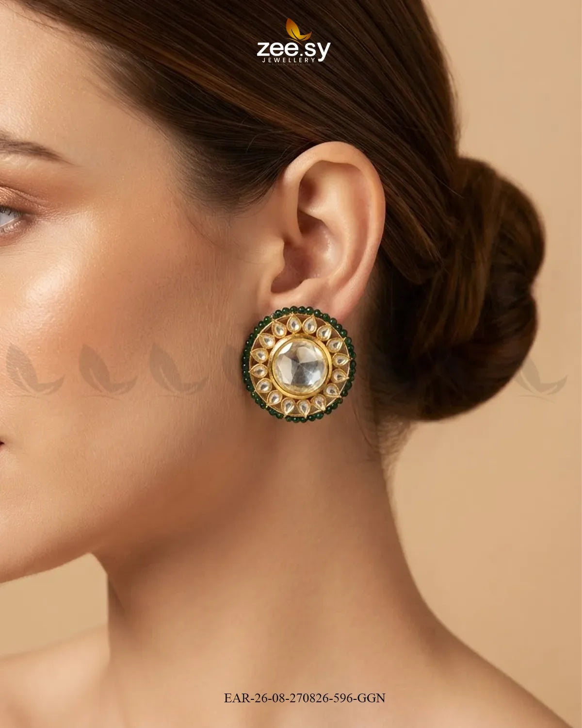 Hazel Beaded Circular Kundan Earrings