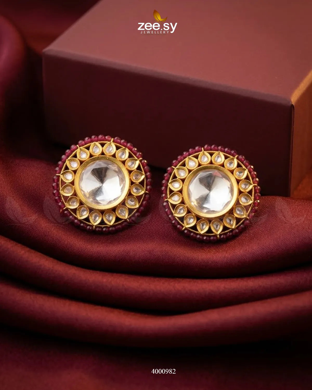 Hazel Beaded Circular Kundan Earrings