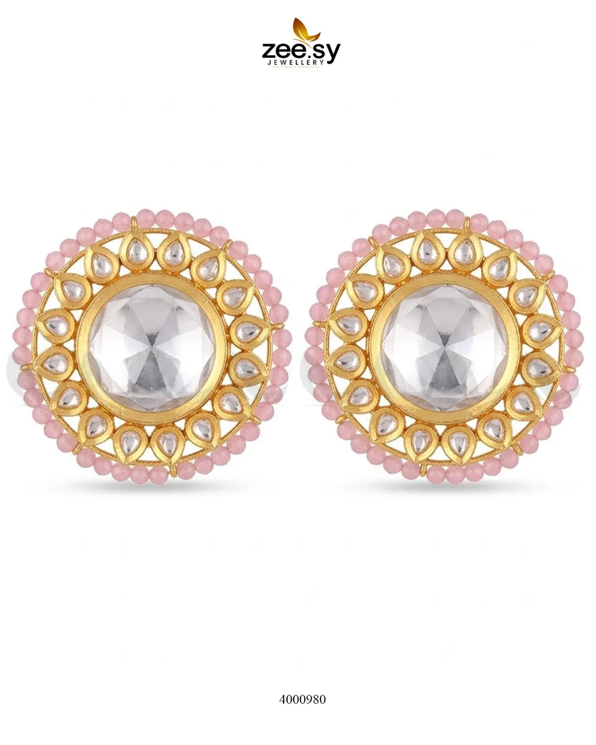 Hazel Beaded Circular Kundan Earrings