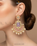 Ivory Carved Kundan Chandbalis Earrings