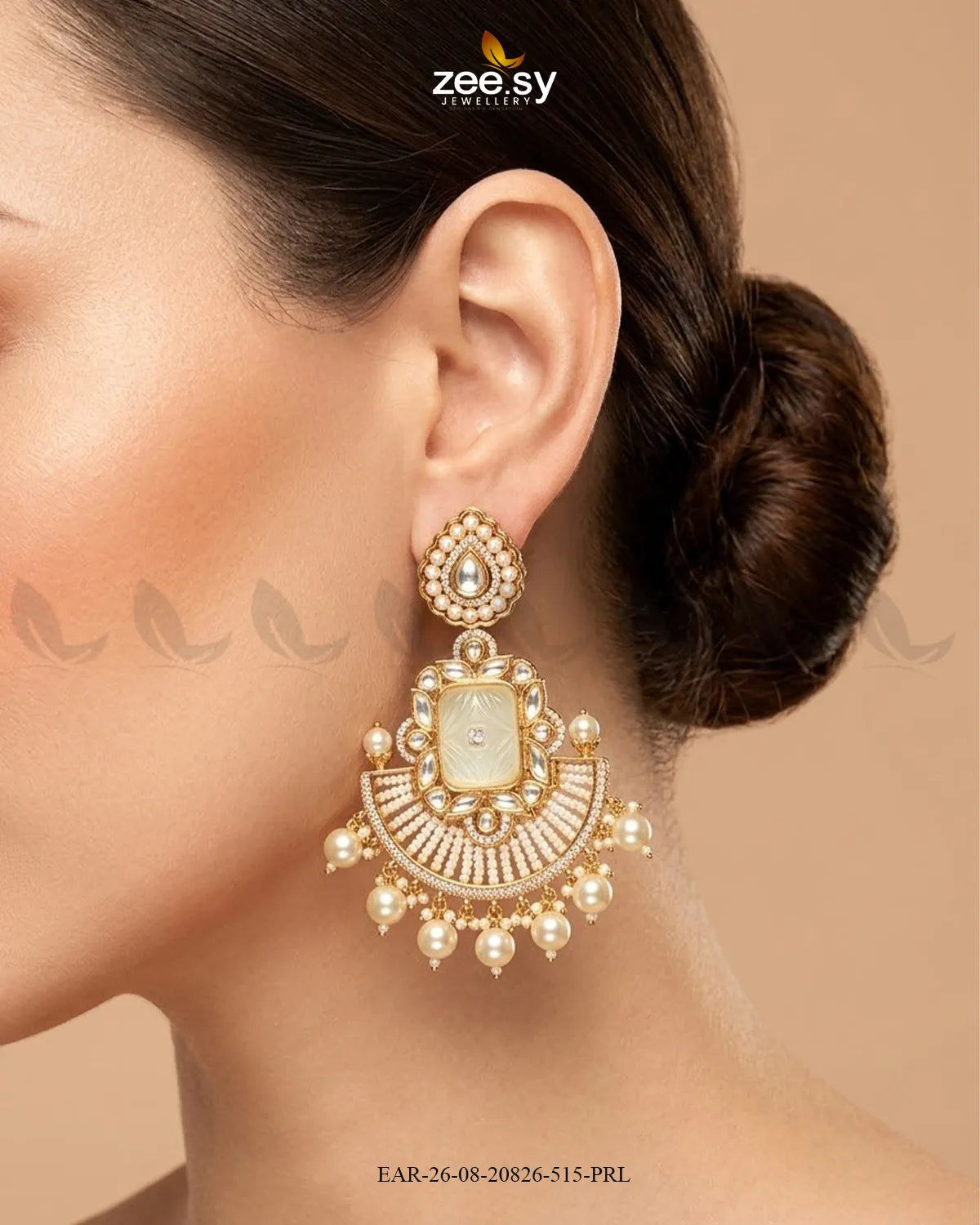 Ivory Carved Kundan Chandbalis Earrings