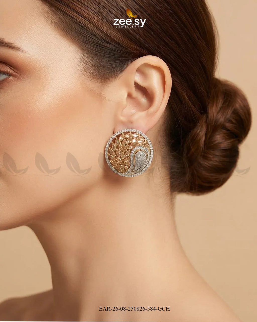 Ripple Pave Zircon Earrings - Golden