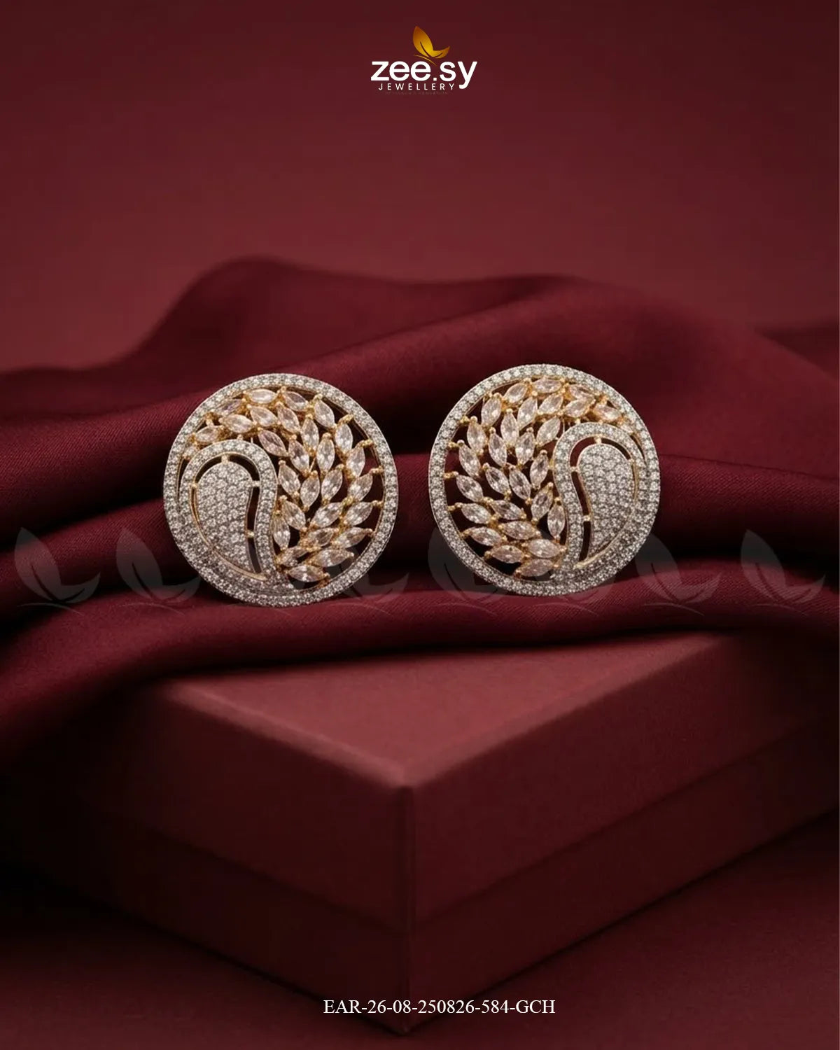 Ripple Pave Zircon Earrings - Golden