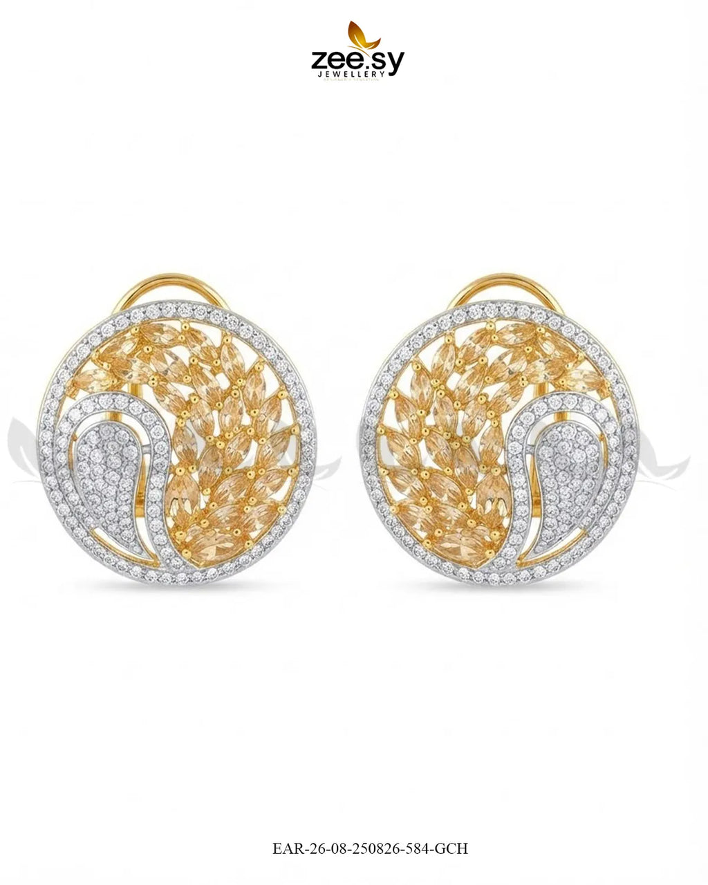 Ripple Pave Zircon Earrings - Golden