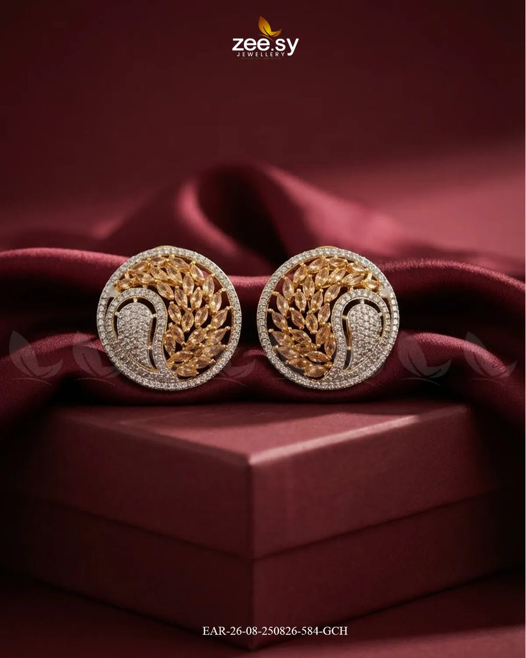 Ripple Pave Zircon Earrings - Golden