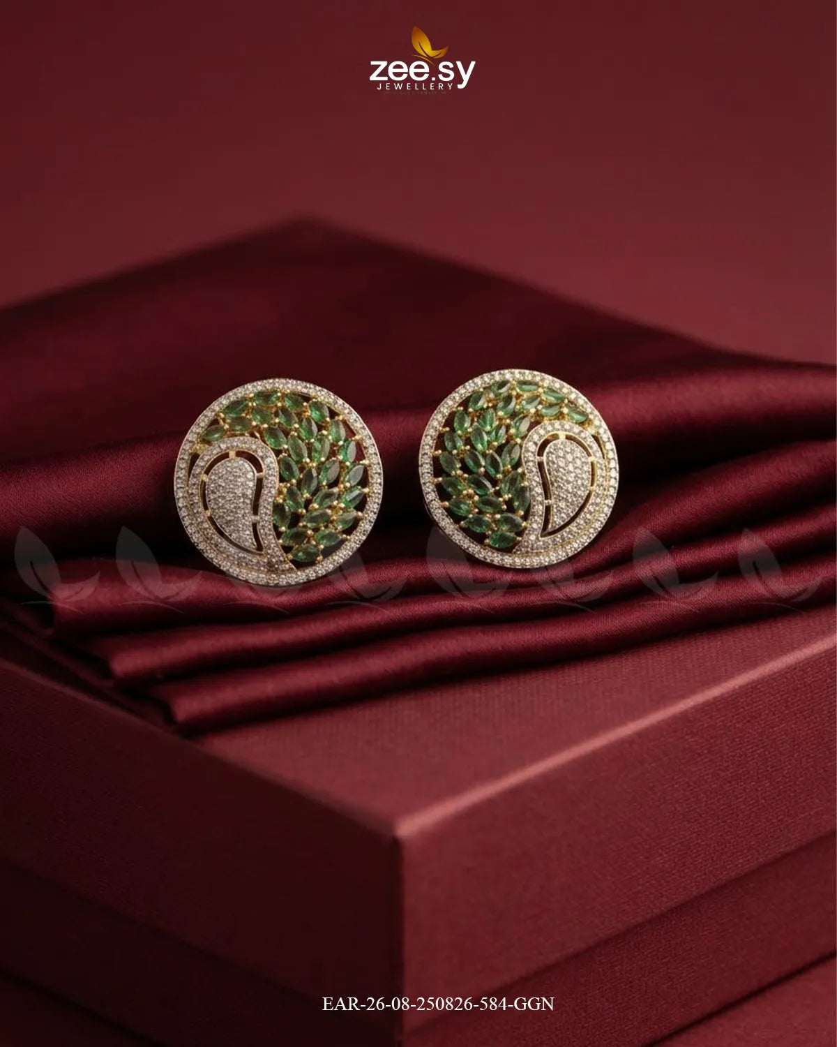 Ripple Pave Zircon Earrings - Golden