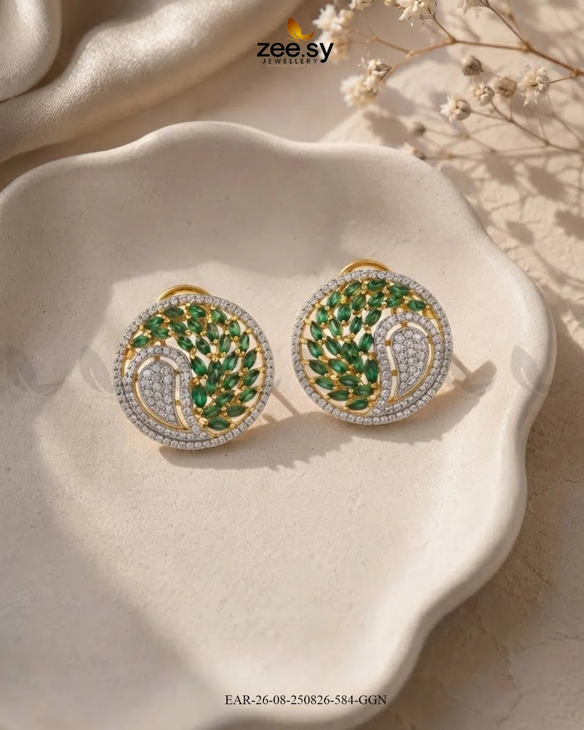 Ripple Pave Zircon Earrings - Golden