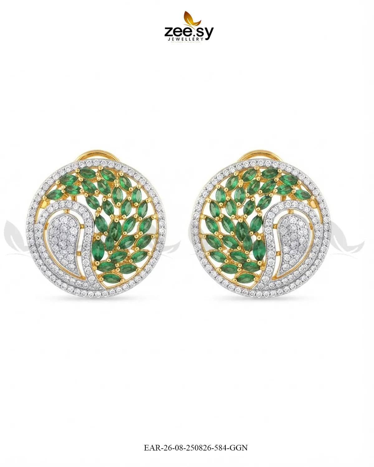 Ripple Pave Zircon Earrings - Golden