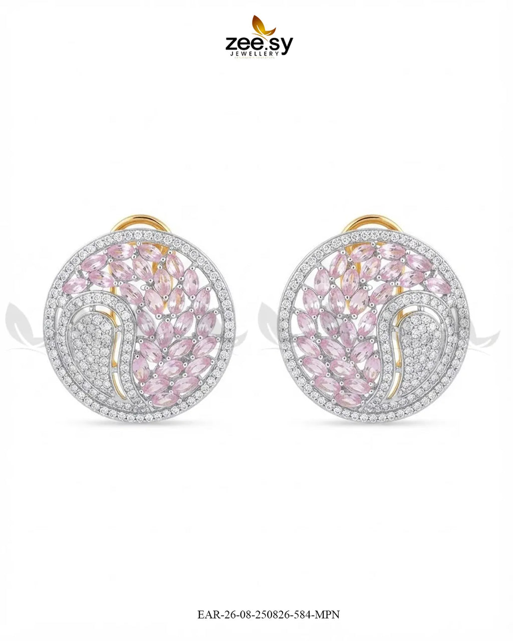 Ripple Pave Zircon Earrings - Golden