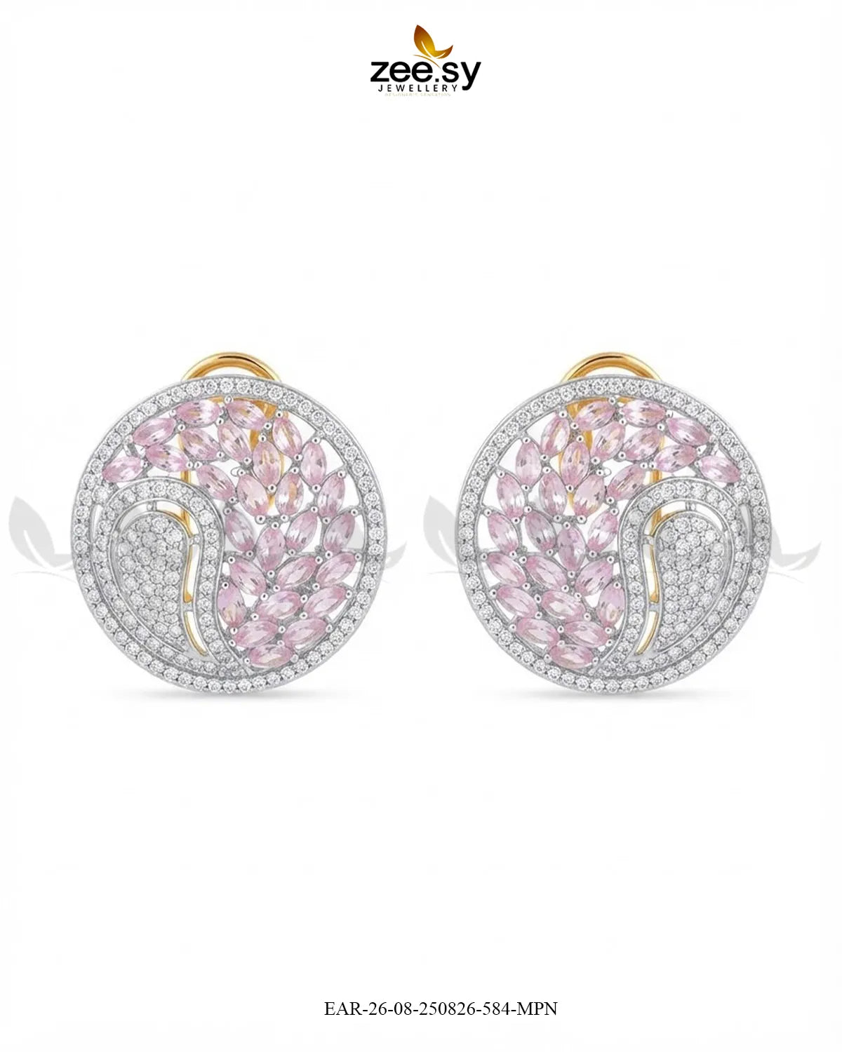 Ripple Pave Zircon Earrings - Golden