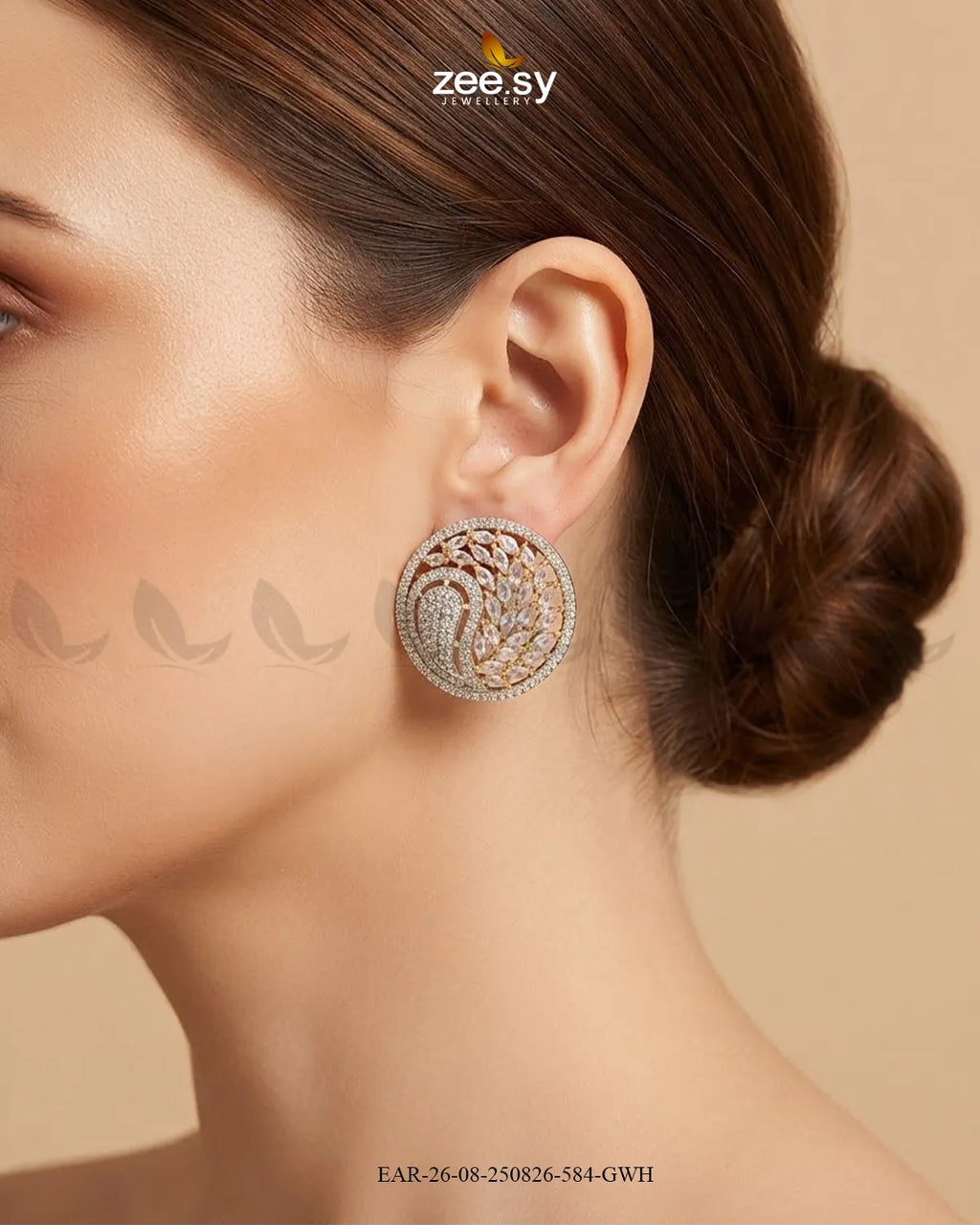 Ripple Pave Zircon Earrings - Golden